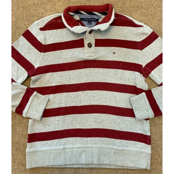 Tommy Hilfiger Henley Sweater Mens L Mock Neck Long Sleeve Striped Cotton Knit - Picture 1 of 7
